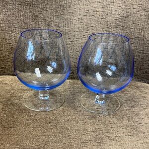 Vintage Pair of SMYERS Art Glass Swirl Drape Hand Blown Brandy Glasses 5" Signed